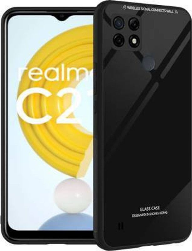 mobies Back Cover for Realme C21 Luxurious Toughened Glass Case Cover  (Black, 3D Case, Pack of: 1)