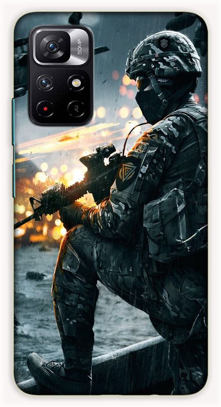 iprinto Back Cover for Mi Redmi Note 11T 5G, Poco M4 Pro 5G Indian Army Back Cover  (Black, Hard Case)