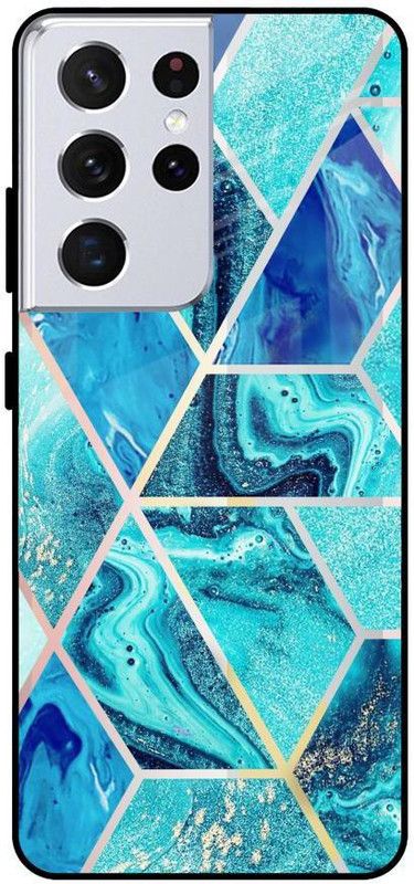 QRIOH Glass Back Cover for Samsung Galaxy S21 Ultra  (Blue, Grip Case, Silicon, Pack of: 1)