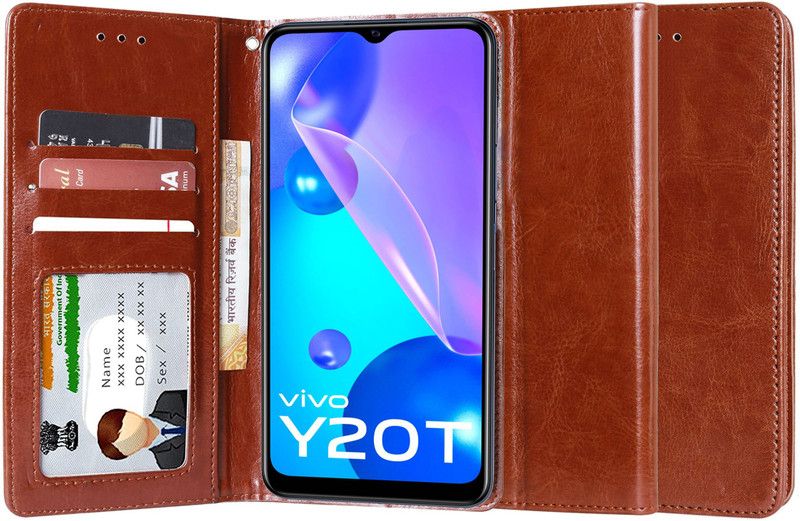 Unistuff Flip Cover for Vivo Y20T  (Brown, Dual Protection, Pack of: 1)