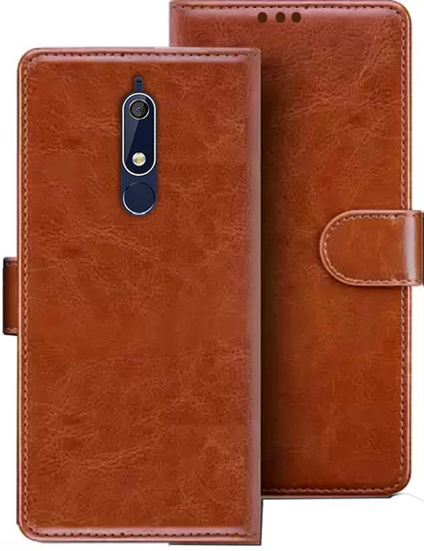 HANIRY Flip Cover for Nokia 5.1 flip cover | TA-1075 flip cover | TA-1061, TA-1088, TA-1081, TA-1076 | Brown  (Brown, Magnetic Case)