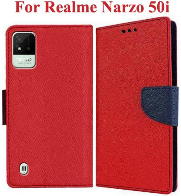 Mehsoos Flip Cover for Realme Narzo 50i  (Red, Dual Protection, Pack of: 1)