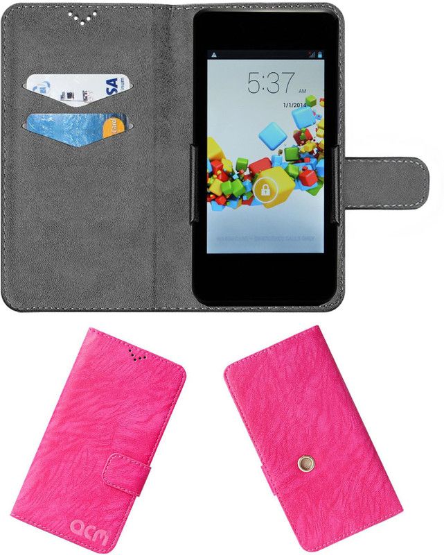 ACM Flip Cover for Spice Stellar Glide Mi-438  (Pink, Cases with Holder, Pack of: 1)