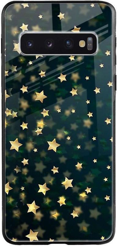 QRIOH Glass Back Cover for Samsung Galaxy S10 Plus  (Green, Yellow, Grip Case, Silicon, Pack of: 1)
