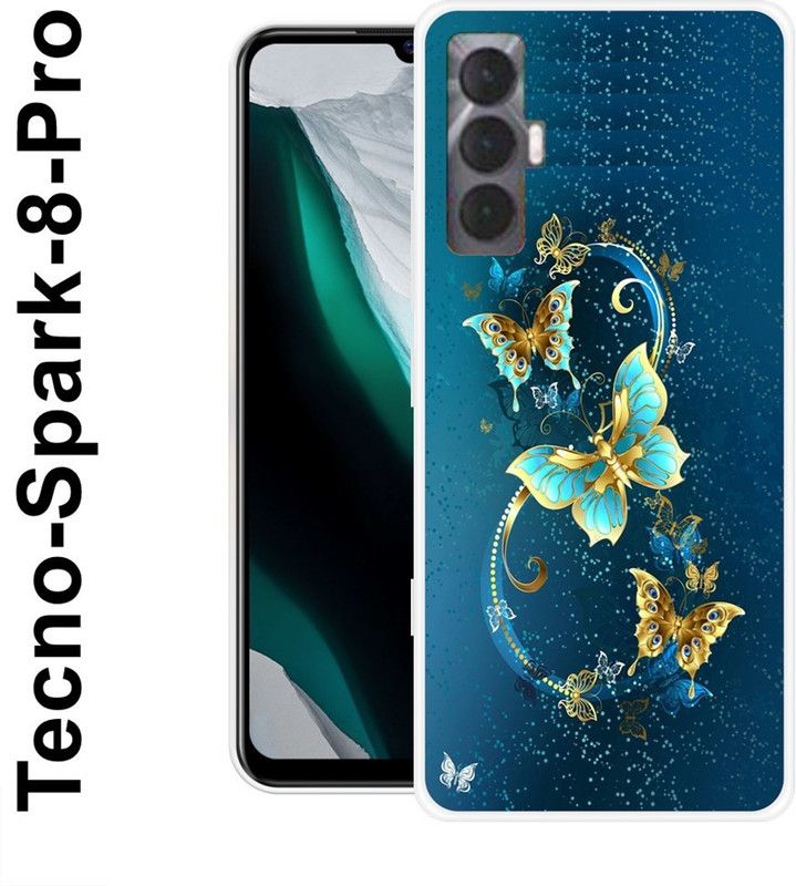 REALKING Back Cover for Tecno Spark 8 Pro  (Blue, Gold, Grip Case, Silicon)