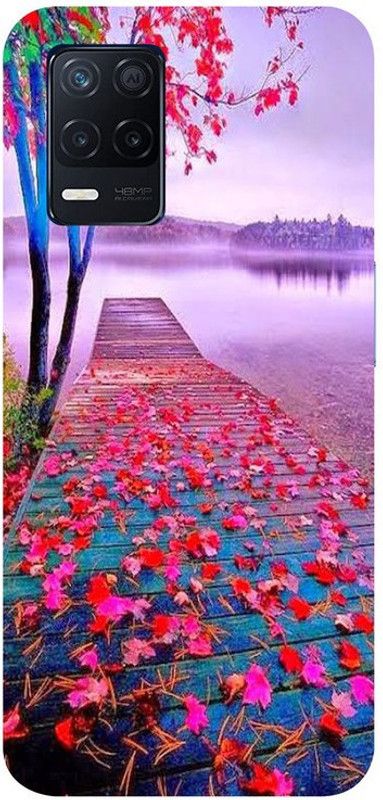 Golden Mask Back Cover for Realme Narzo 30 Multicolor Flower Tree And Wooden Bridge on River  (Multicolor, Waterproof, Silicon, Pack of: 1)