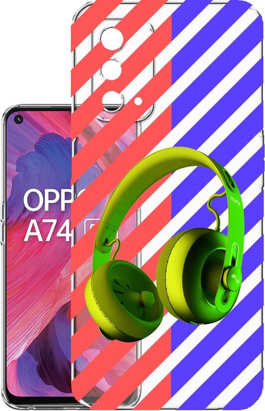 HANIRY Back Cover for Oppo A74 5G / CPH2263 mobile cover | GREEN HEADPHONE | Design | PNG_42  (Multicolor, Flexible, Silicon, Pack of: 1)