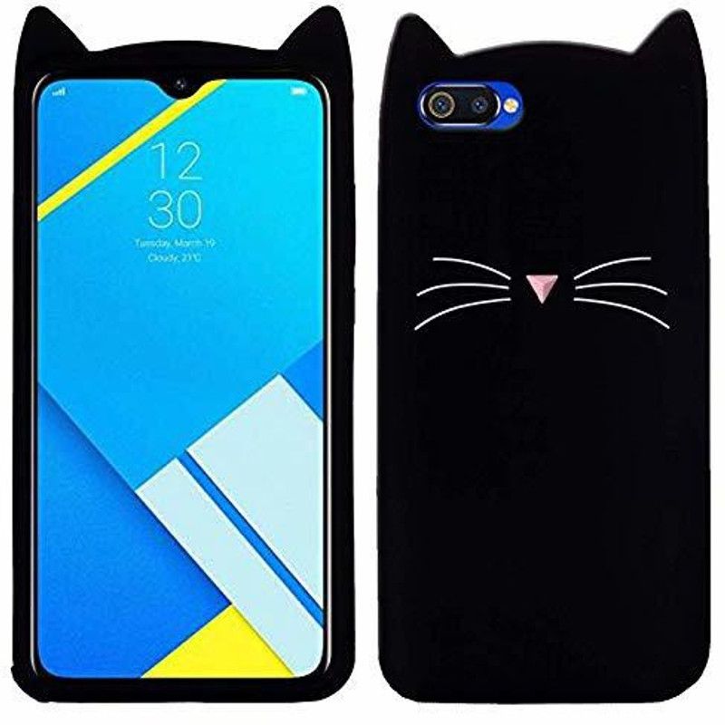 Reyan Back Cover for Realme C2 Black Cat Kitty Design Soft Silicone Cover For Realme C2  (Black, 3D Case)
