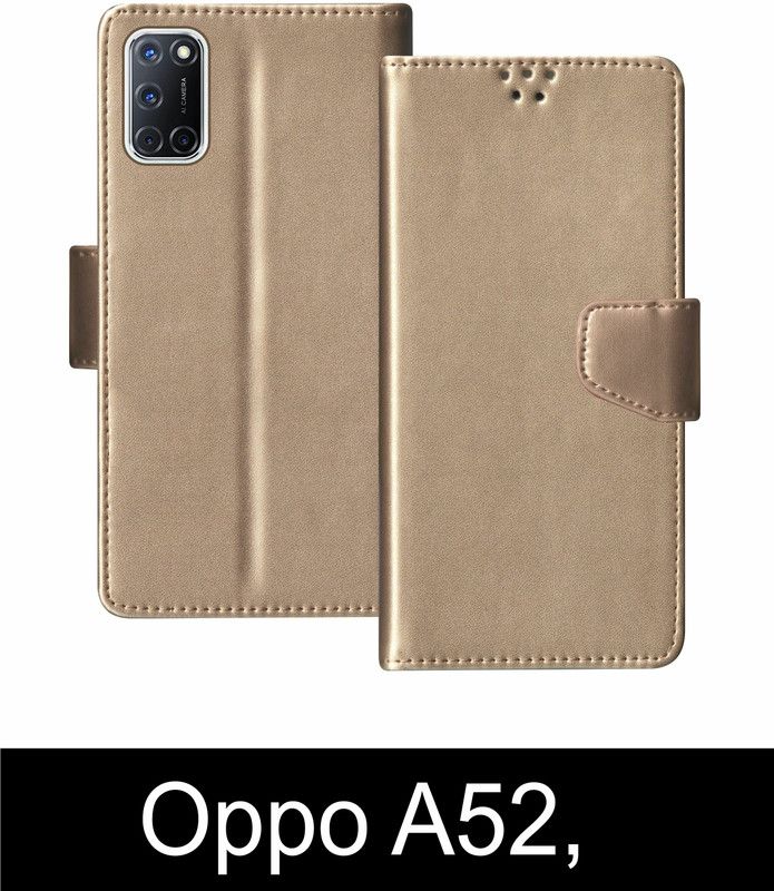 SBMS Flip Cover for Oppo A52  (Gold, Shock Proof, Pack of: 1)