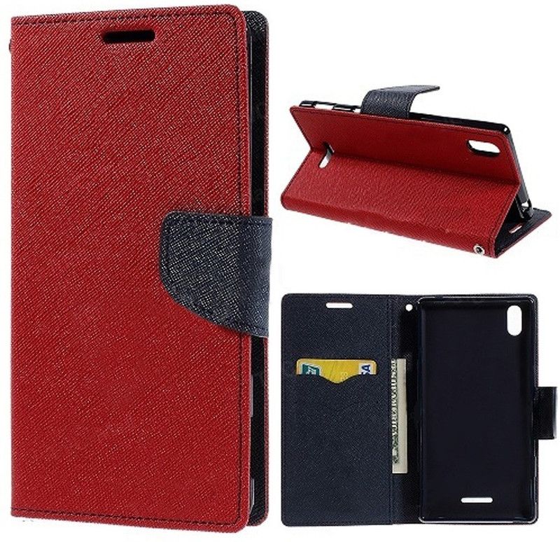 ACM Flip Cover for Sony Xperia T3  (Red, Cases with Holder, Pack of: 1)