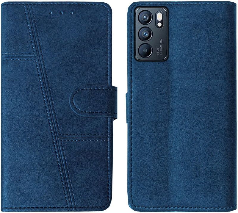 AOnes Flip Cover for Oppo Reno 6  (Blue, Cases with Holder, Pack of: 1)