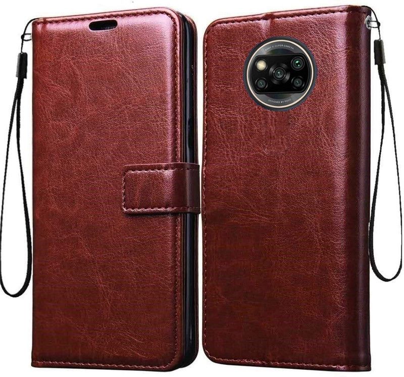 TINGTONG Flip Cover for Xiaomi Poco X3, Xiaomi Poco X3 Pro  (Brown, Cases with Holder)