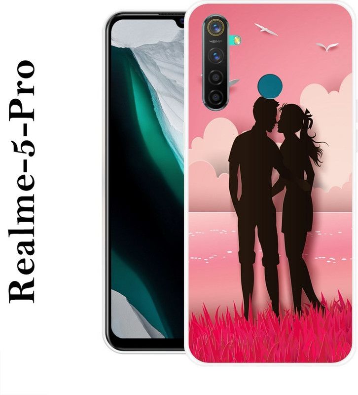 KLC Back Cover for Realme 5 Pro  (Pink, Black, Grip Case, Silicon)