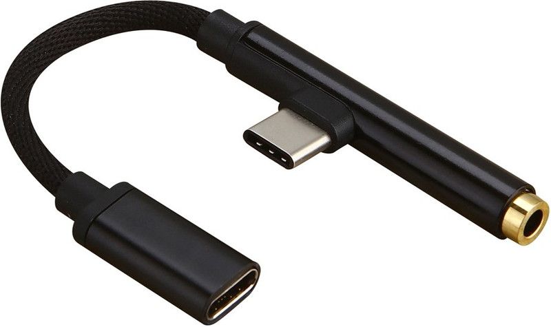 Wonder World Terra Black ™VXI-NCP-57-2 in 1 Type-C to 3.5mm Jack AUX Audio Headphone USB Adapter Charger Cable Phone Converter  (Android, IOS)