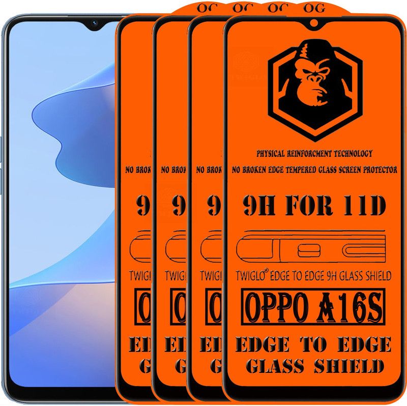 TWIGLO Edge To Edge Tempered Glass for OPPO A16S  (Pack of 4)