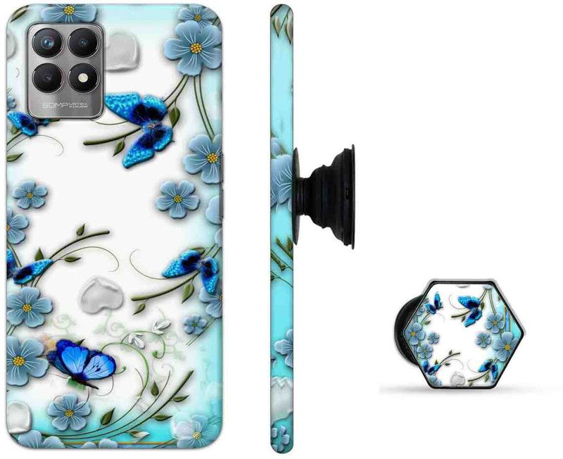 Deltavo Back Cover for Realme 8i  (White, Blue, Cases with Holder, Pack of: 2)