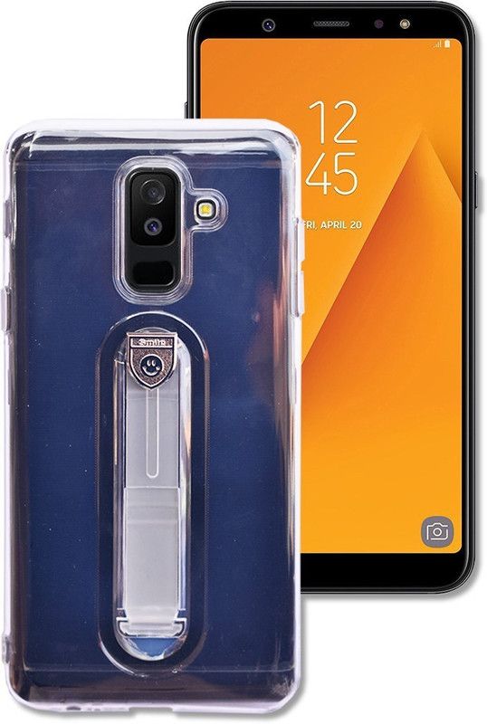 MARSHLAND Back Cover for Samsung Galaxy A6 Plus, Ultra Thin Soft Silicon Case Kickstand Thumb Grip Design, Transparent  (Transparent, Grip Case, Silicon, Pack of: 1)