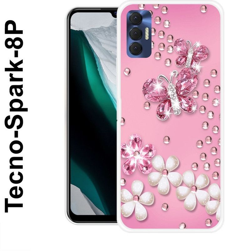 JATLAND Back Cover for Tecno Spark 8P  (Pink, White, Grip Case, Silicon)