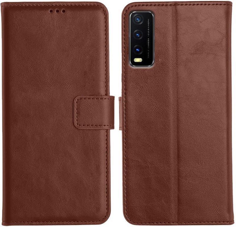Orosky Flip Cover for Vivo Y20T  (Brown, Dual Protection)