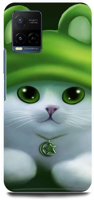 play fast Back Cover for Vivo Y33T, V2146 GREEN, CAP, CAT, CUTE, CAT, MEOW  (Green, Hard Case, Pack of: 1)