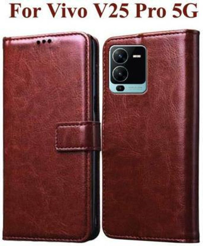 Mycos Flip Cover for vivo V25 Pro 5G  (Brown, Dual Protection, Pack of: 1)
