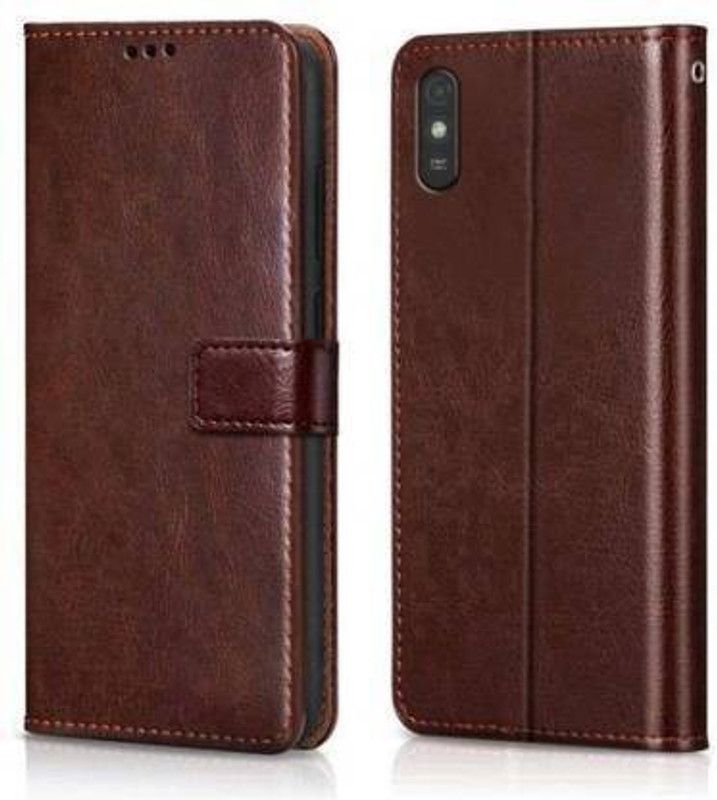 SILIBEE Flip Cover for Redmi 9A, Mi Redmi 9i  (Brown, Shock Proof, Pack of: 1)