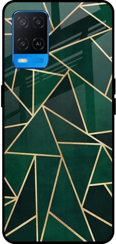 QRIOH Glass Back Cover for Oppo A54  (Green, Grip Case, Silicon, Pack of: 1)