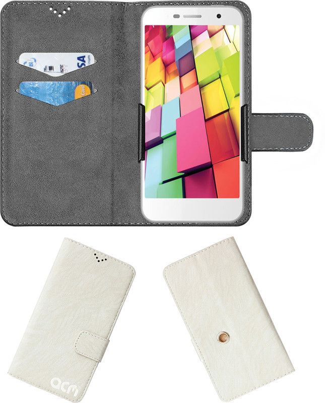 ACM Flip Cover for Intex Aqua 4g Plus  (White, Cases with Holder, Pack of: 1)