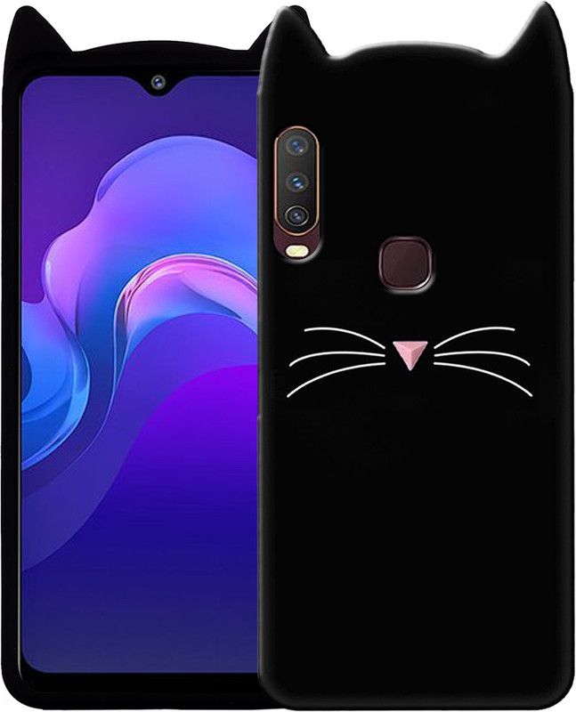 Rance Back Cover for Vivo Y19 - Ear Kitty Case | 3D Cute Mustache Kitty Doll | Cat Back Cover  (Black, Flexible, Silicon, Pack of: 1)