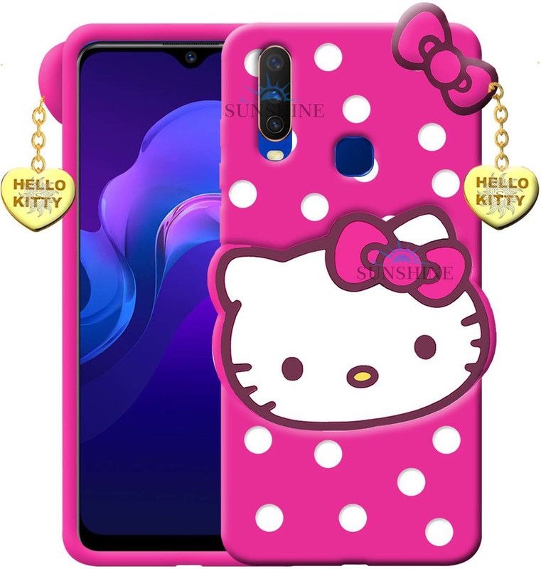 SUNSHINE Back Cover for Vivo Y15 Hello Kitty Mobile Back Cover| 3D Cute Kitty|with Heart Pendant  (Pink, Flexible, Pack of: 1)