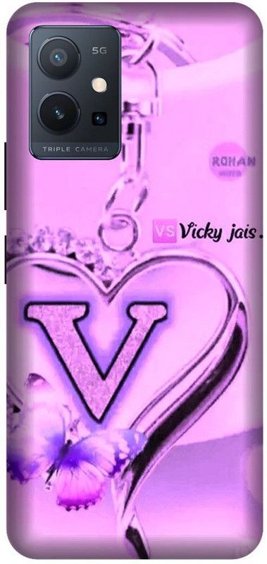 VS PRINT LINK Back Cover for VIVO T1 (5G) , V2141 ,V letter,V name V word , Printed Back Cover  (Purple, Hard Case, Pack of: 1)