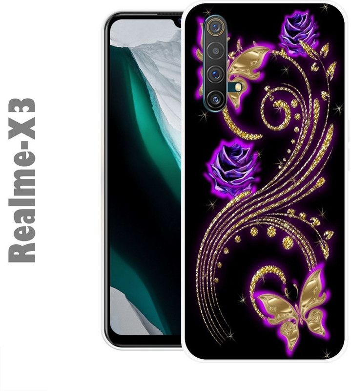 CellWorld Back Cover for Realme X3  (Purple, Gold, Silicon)