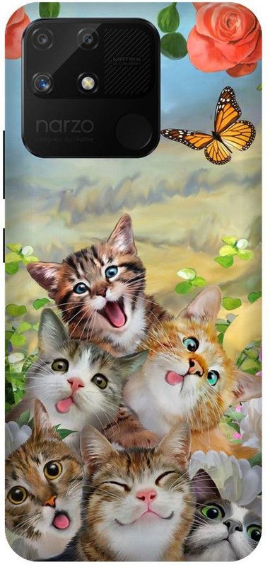 UMPRINT Back Cover for Realme Narzo 50A,RMX3430 Cat Selfie Printed Back Cover  (Multicolor, Shock Proof, Pack of: 1)