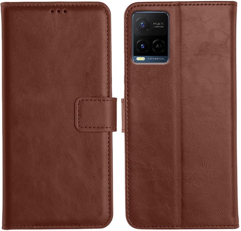 Accesorios Flip Cover for Vivo Y21A  (Brown, Dual Protection)