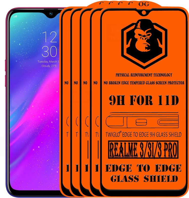 TWIGLO Edge To Edge Tempered Glass for REALME 3 PRO  (Pack of 5)