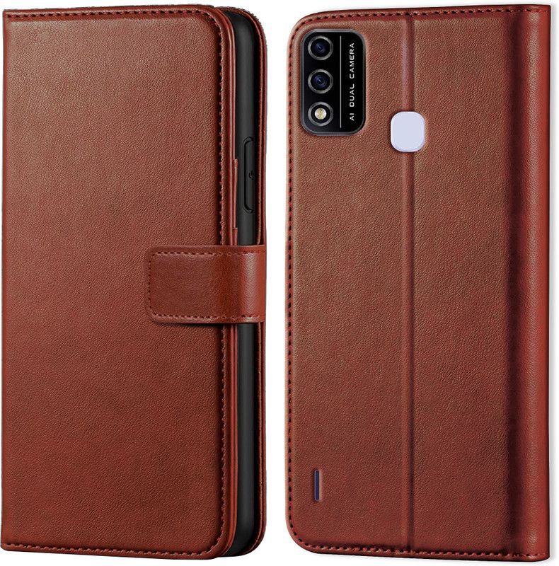 KARAS Back Cover for Itel A48 | Inside TPU with Card Pockets | Wallet Stand | Magnetic Closure  (Brown, Dual Protection, Pack of: 1)