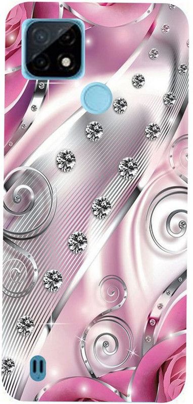 Golden mask Back Cover for Realme C21  (Pink, Silver, Waterproof, Silicon)