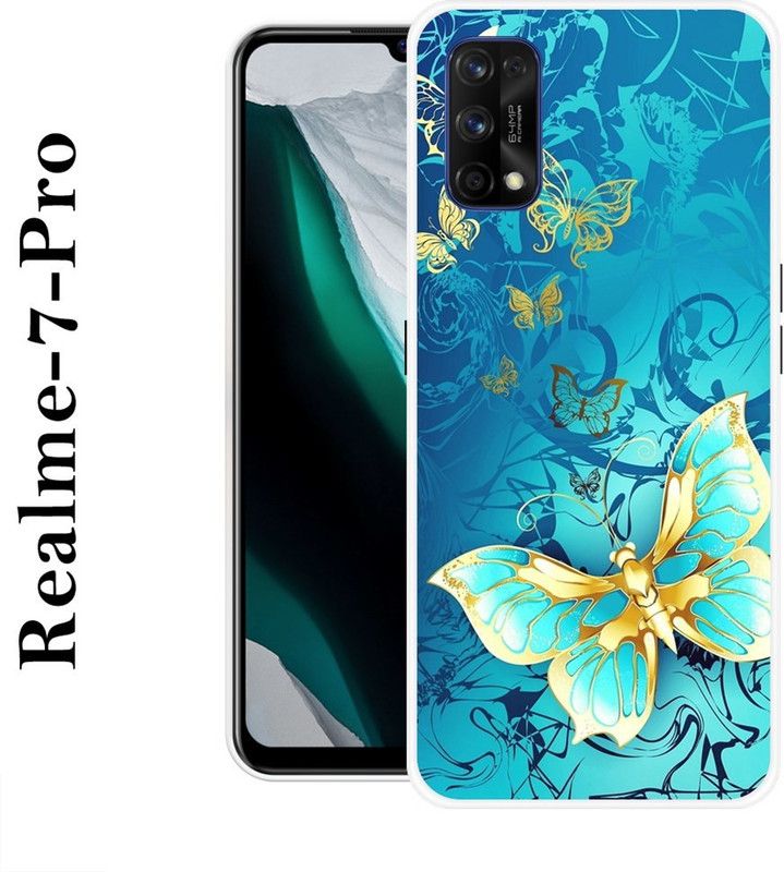 JATLAND Back Cover for Realme 7 Pro  (Blue, Gold, Grip Case, Silicon)