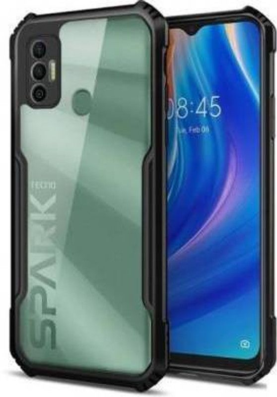 Sparki Creations Back Cover for Tecno spark 7 / spark 7T (Shockproof | Transparent | Black Bumper)  (Transparent)
