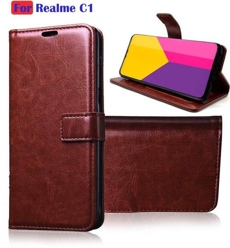 Finely Flip Cover for Realme C1  (Brown, Pack of: 1)