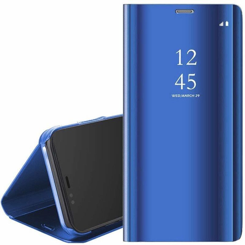 casemet Flip Cover for Semi Clear View Standing Normal Mirror Flip Case for Realme C3(Sensor will not work)  (Blue, Shock Proof)