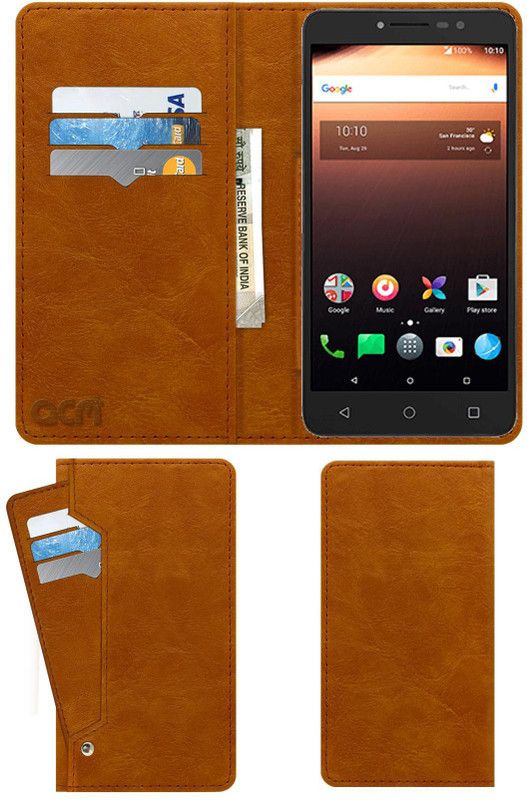 ACM Flip Cover for Alcatel A3 Xl  (Gold, Cases with Holder, Pack of: 1)