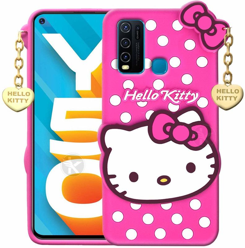 MobileMantra Back Cover for Vivo Y50 | 3D Cute | Soft Silicone Rubber Back Cover with Pendant  (Pink, Dual Protection, Pack of: 1)