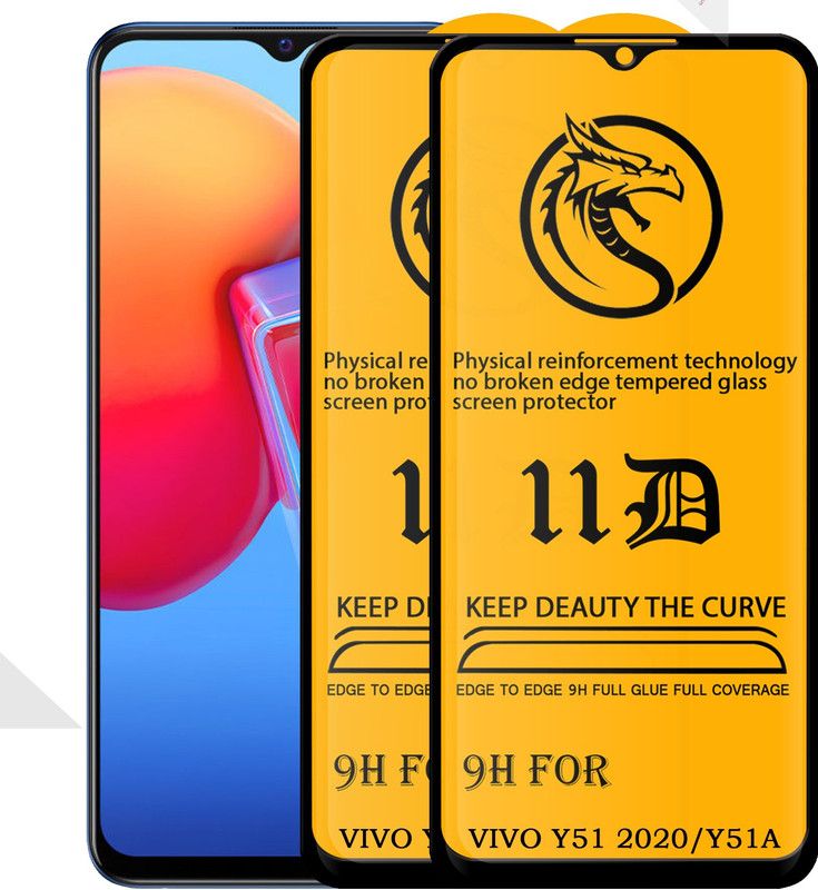 Asgeot Edge To Edge Tempered Glass for Vivo Y51 |With Easy Installation Kit|Impact Absorb|Full Adhesive Glass|  (Pack of 2)