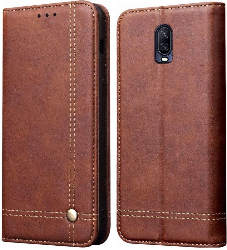 Dg Ming Wallet Case Cover for OnePlus 6T / One Plus 6T / 1+6T  (Brown, Dual Protection, Pack of: 1)