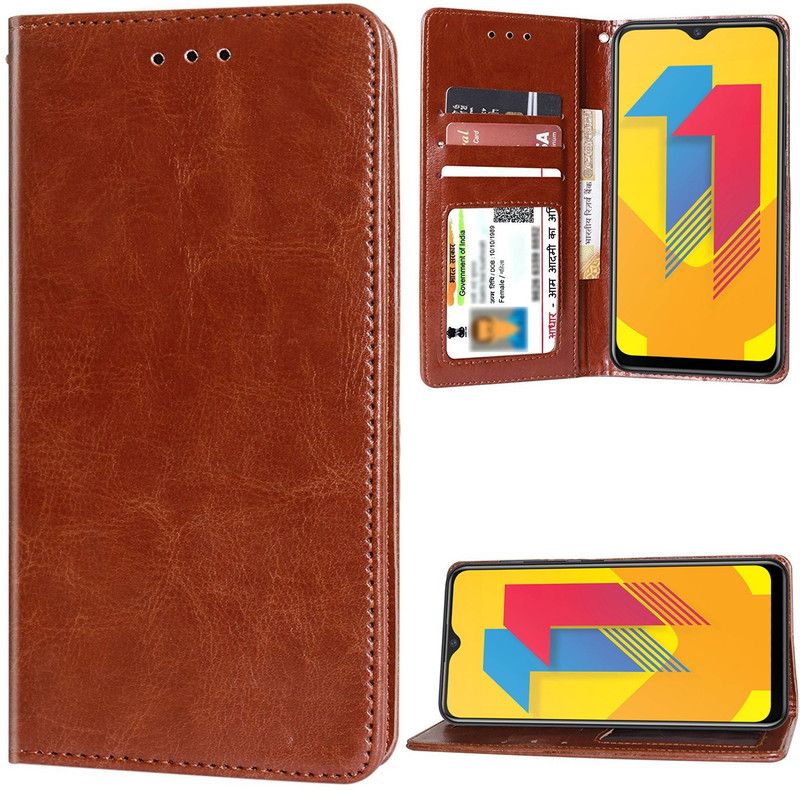 Unistuff Flip Cover for Vivo Y11  (Brown, Dual Protection, Pack of: 1)