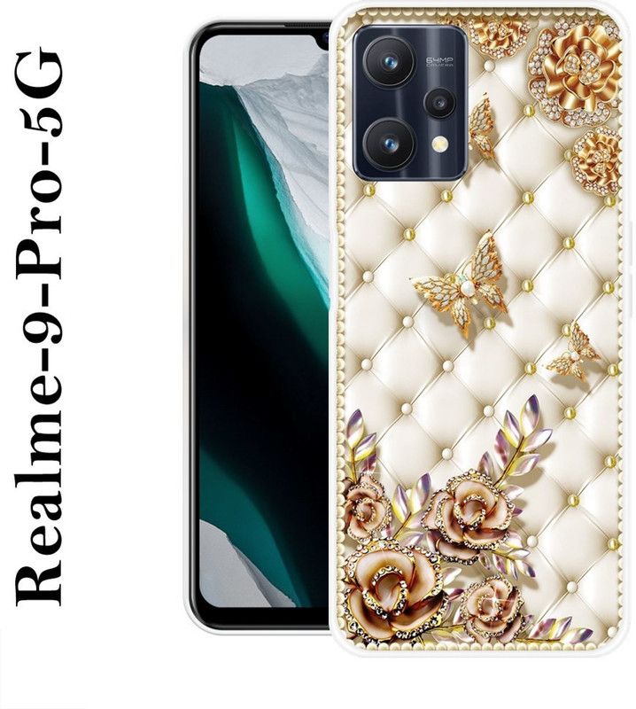 SHIVKUDI Back Cover for Realme 9 Pro 5G  (White, Gold, Grip Case, Silicon)