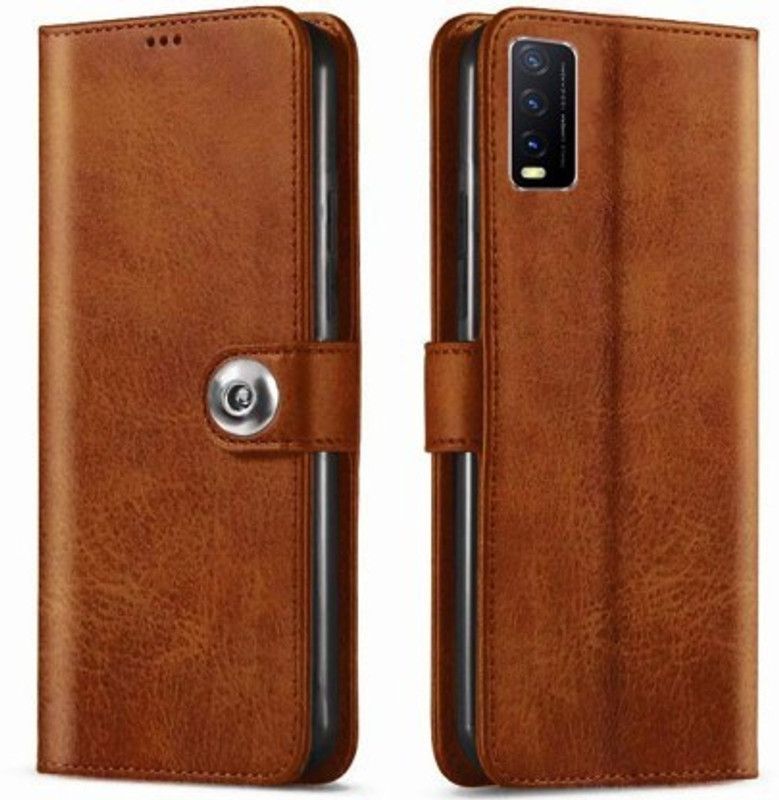 Aarnov Flip Cover for Vivo Y20G  (Brown, Dual Protection)