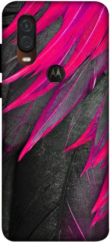 NDCOM Back Cover for Motorola One Vision Pink Feathers Printed  (Multicolor, Hard Case, Pack of: 1)