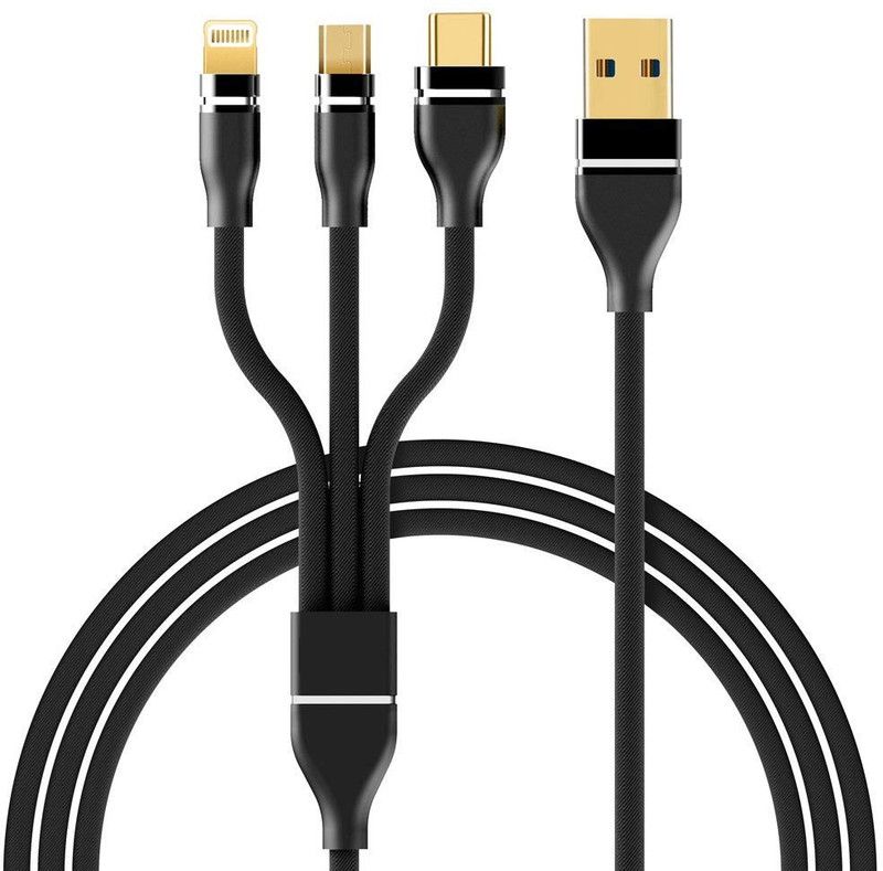 jstbuy USB Type C Cable 1.2 m 3.0A 3 in 1 Nylon Braided Fast Multi Charger Cable for Micro USB, iOS & Type-C Devices 3ft.  (Compatible with ALL SMARTPHONE IOS, ANDROID & TYPE-C, Black)